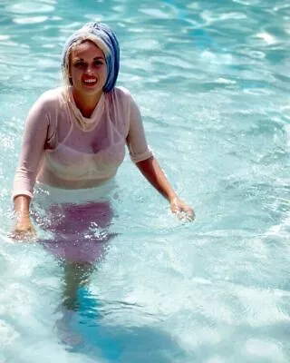 Jayne Mansfield Candid In White Bikini In Her Hollywood Pool 8x10 Inch Photo • $10.99