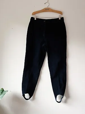 Womens Vintage 80s High Waisted Navy Blue Corduroy Stirrup Pants 30” Waist • $40