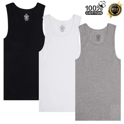 3-12 Pack Men 100% Cotton Tagless Ribbed Tank Top A-Shirt Wife Beater Undershirt • $11.99