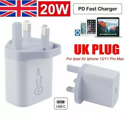 UK Plug PD 20W USB-C Type C Fast Wall Charger Adapter For IPad IPhone 12 Pro Max • £5.51