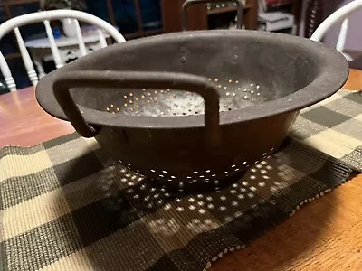 Antique Cast Iron Colander Strainer Riveted Handles Circular Base 12” Diameter • $15.95