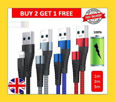 £2.89 • Buy Fast Charger USB Cable Lead Sync Apple IPhone 5 6 7 8 XS XR 11 12 13 14 Braided