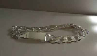 925 Sterling Silver Curb Link Id Gentleman's Bracelet/ 9'' Long /made In Italy • $126.92