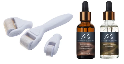 $89.95 • Buy Micro-Needle TITANIUM DERMA ROLLER 3 PIECE SET + Retinol Repair + 24K Gold Serum