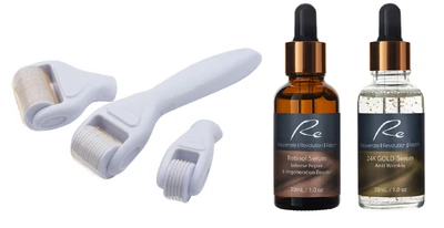 $89.95 • Buy Micro-Needle TITANIUM DERMA ROLLER 3 PIECE SET + Retinol Repair + 24K Gold Serum