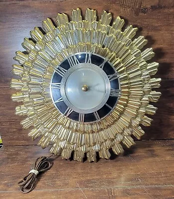 Vintage MCM Herold # 507 15” Wall Clock Starburst Sunburst USA Parts/Repair Only • $25