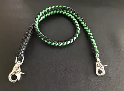 Handmade Wallet Chain - Biker Chain Genuine Leather Black - Green 8 Mm • $32