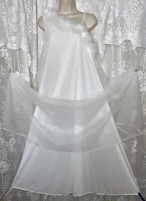 VTG NWOT ML White Bridal One Shoulder Sheer Chiffon Nylon Nightgown Marabou Trim • $139.99