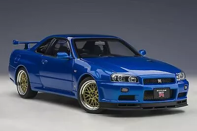 AutoArt 1/18 Nissan SKYLINE GT-R (R34) V-SPEC II 77409 BBS LM Wheels BLUE • $346.50