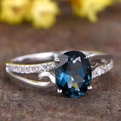 925 Sterling Silver Rings Blue Oval Zircon Women Fashion Jewelry Ring Size 6-10 • $7.91