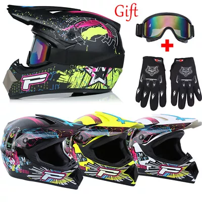 DOT Adult Full Face Helmet Goggles + Gloves Motorcycle Off-road Dirt Bike ATV • $37.99