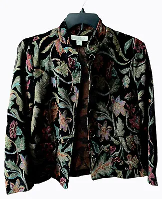 Appleseeds Women’s Floral Tapestry Jacket Size 8P Nehru Stand Up Collar  Button • £23.70