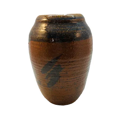 Vintage 1974 Rustic Signed Studio Pottery Earth Tones Ovoid Art Vase Glazed • $23.99