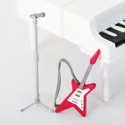 2PC Dollhouse Miniature 1:18 Scale Electric Guitar Microphone Music Accessories • $8.99