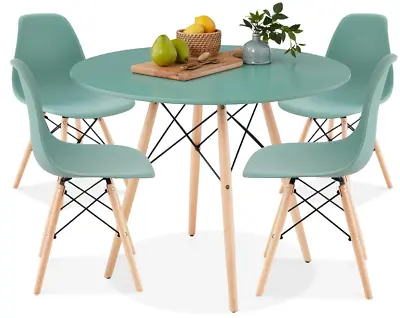 Dining Table Set Round 4 Chairs Breakfast Small Space Green Mid Century Modern • $349.99