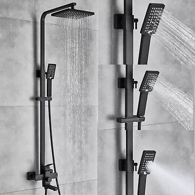 Matte Black Shower Faucet System Rainfall Shower Head Combo Kit With Tub Filler • $95