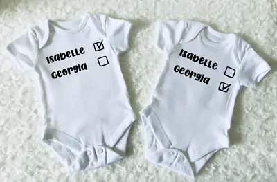 Personalised Twin Baby Vests Gifts For Twin Babies Baby Shower Newborn Twins • £18