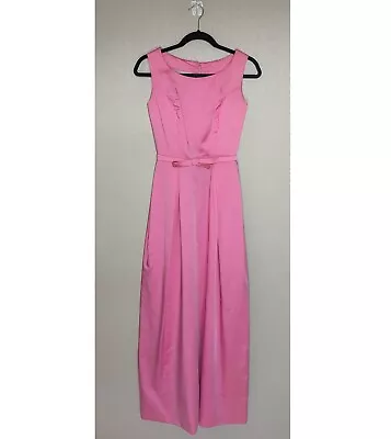 Vintage 1960s Pink Floor Length Gown Dress Bow Maxi Barbie Retro Bridesmaid 60s • $45.48