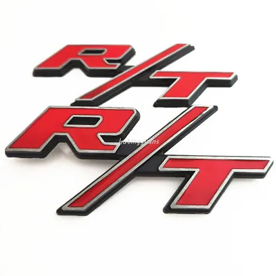 2X OEM For RT Emblems Side Fender R/T Badge Silver Aluminum Line Red Car Sticker • $14.95