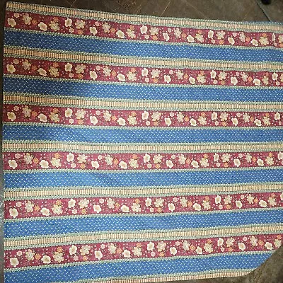 Reversible Quilt Crib Throw  Cottagecore 40x55 In Floral Stripes  Blue Red Cream • $36.53