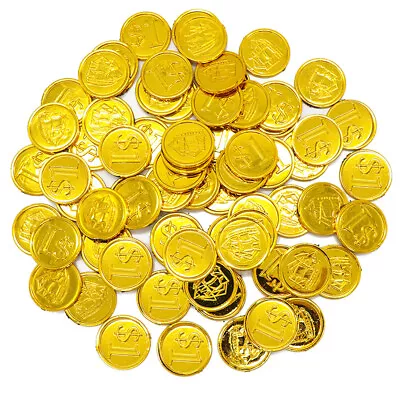 100 Pcs Plastic Gold Coins $1 Pirate Treasure Chest Play Money Party Favors • $19.66