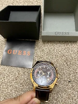 GUESS Men’s Watch Rose Gold. Brown Leather Strap • £70