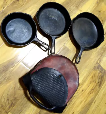 Griswold Cast Iron Small Logo 5 6 8 Skillet Set Of 3 WithVintage Leather Case • $107.50