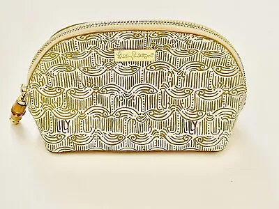 Lilly Pulitzer Cosmetic Pouch Bag Zippered Gold And White • $12