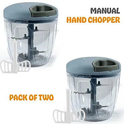 2x Manual Food Chopper Pull Cord Pulling Vegetable Slicer Hand Blender Kitchen • £10.85