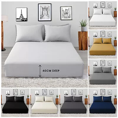 Extra Deep 40CM Fitted Sheet Bed Sheets Single Double King Super King Size   • £7.19