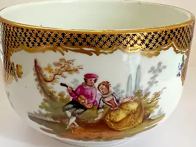 MEISSEN PORCELAIN Small Bowl With Gilding & Hand Painted  COURTING COUPLES Scene • $75