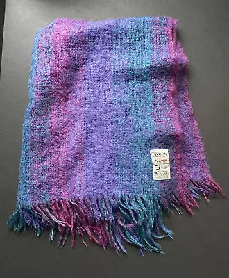 Avoca Handweavers Mohair Wool Shawl Throw Purple Blue Fringed 56 X 36” Ireland • $29