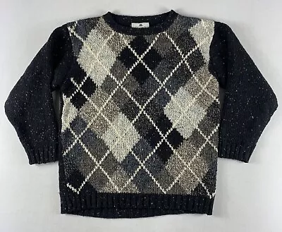 Vtg Carroll & Co Sweater Wool Argyle Black Made In Ireland Crewneck Longsleeve • $45