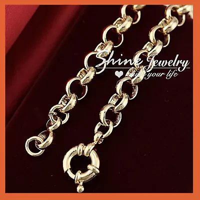 9k Plain Gold Gf Solid 6mm Belcher Ring Link Chain Women Mens Bracelet Gift 22cm • $8.82