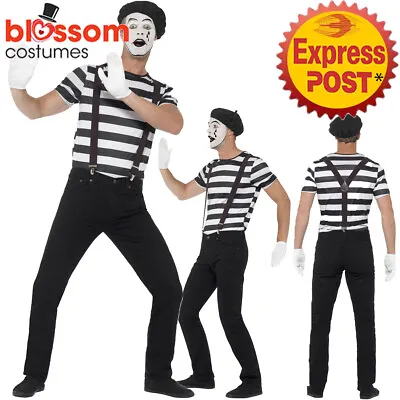 CA174 Gentleman Mime Mens Costume French Artist Clown Circus Fancy Dress Outfit • £23.77