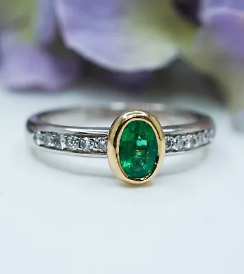 Designer H. Stern Colombian Emerald Diamond Ring 18K White Gold Signed Vintage • $2299