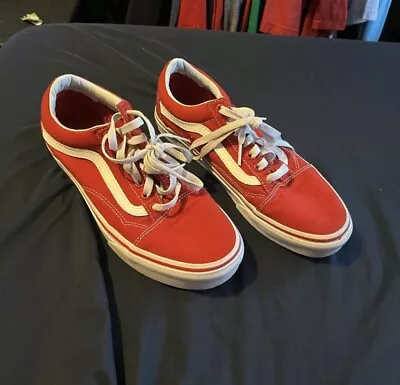 Vans Old Skool Low Canvas Skateboarding Shoes Red White M7 • $19.99