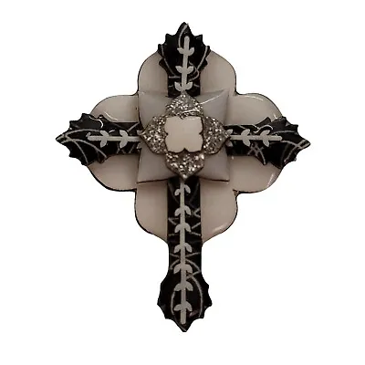 Lucinda Maltese Black White Cross Pendant Brooch E324 • $32