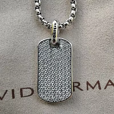 $73.33 • Buy DAVID-YURMAN SILVER 925 DIAMOND STARBURST PENDANT & CHAIN NECKLACE Dog Tag