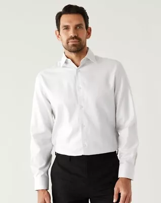 M&S Sartorial White Herringbone Shirt (Single Cuff) • £32.99