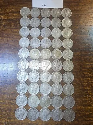 Roll Of 50 Mercury Dimes 90% Silver Very Fine To Extra Fine • $0.01