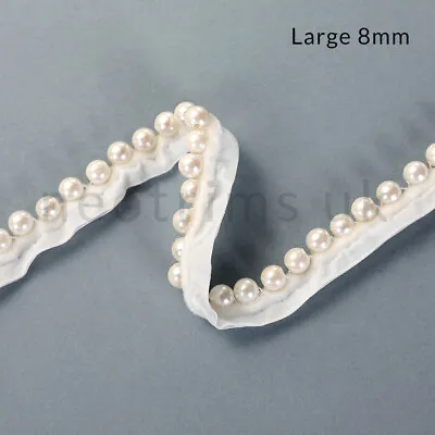 Ivory Pearls Ribbon Trim Edging LaceDressmaking Wedding Sewing Trimming3 Size • £3.98