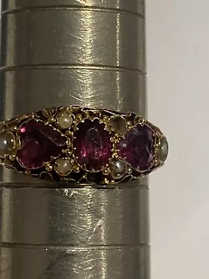 Wonderful Victorian 15ct Gold Heart Shaped Amethyst & Seed Pearl Ring Circa 1895 • £111.90
