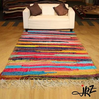 New Recycle Mat Handmade Cotton Multi Coloured Chindi Rag Area Rug Floor Mats • £7.99