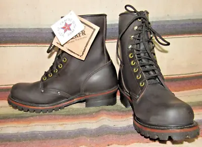 Mens Vintage Walker Lace Up Black Leather Hiking Boots 8 EE NEW In Box • $89