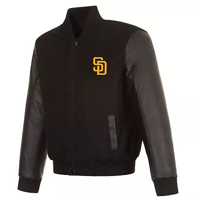 MLB San Diego Padres Wool & Leather Reversible Jacket With 2 Front Logos Black • $219.99