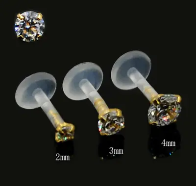 £4.29 • Buy Prong Set Clear Stone In Gold Push In Bioflex Labret Stud Lip Tragus Helix Ear