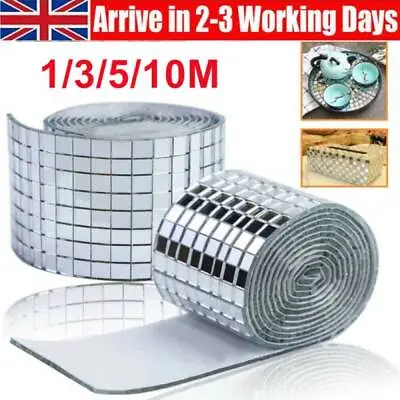 10M Glass Mirror Mosaic Wall Tiles Sticker Self-Adhesive Decal Tile Home Decor • £6.45