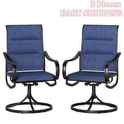 2 Pieces Swivel Patio Chairs Outdoor Metal Rocking Chair Garden Furniture Blue • $219.99