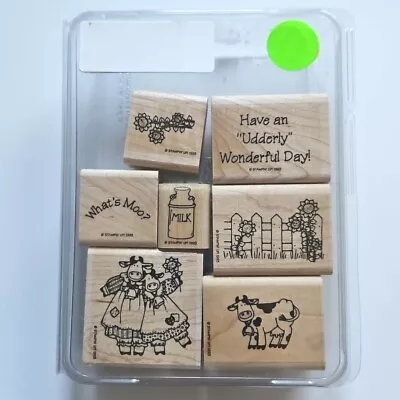 UDDERLY WONDERFUL DAY Stampin' Up! Rubber Stamps Cow Farm Country Sunflower Abx3 • $10.78
